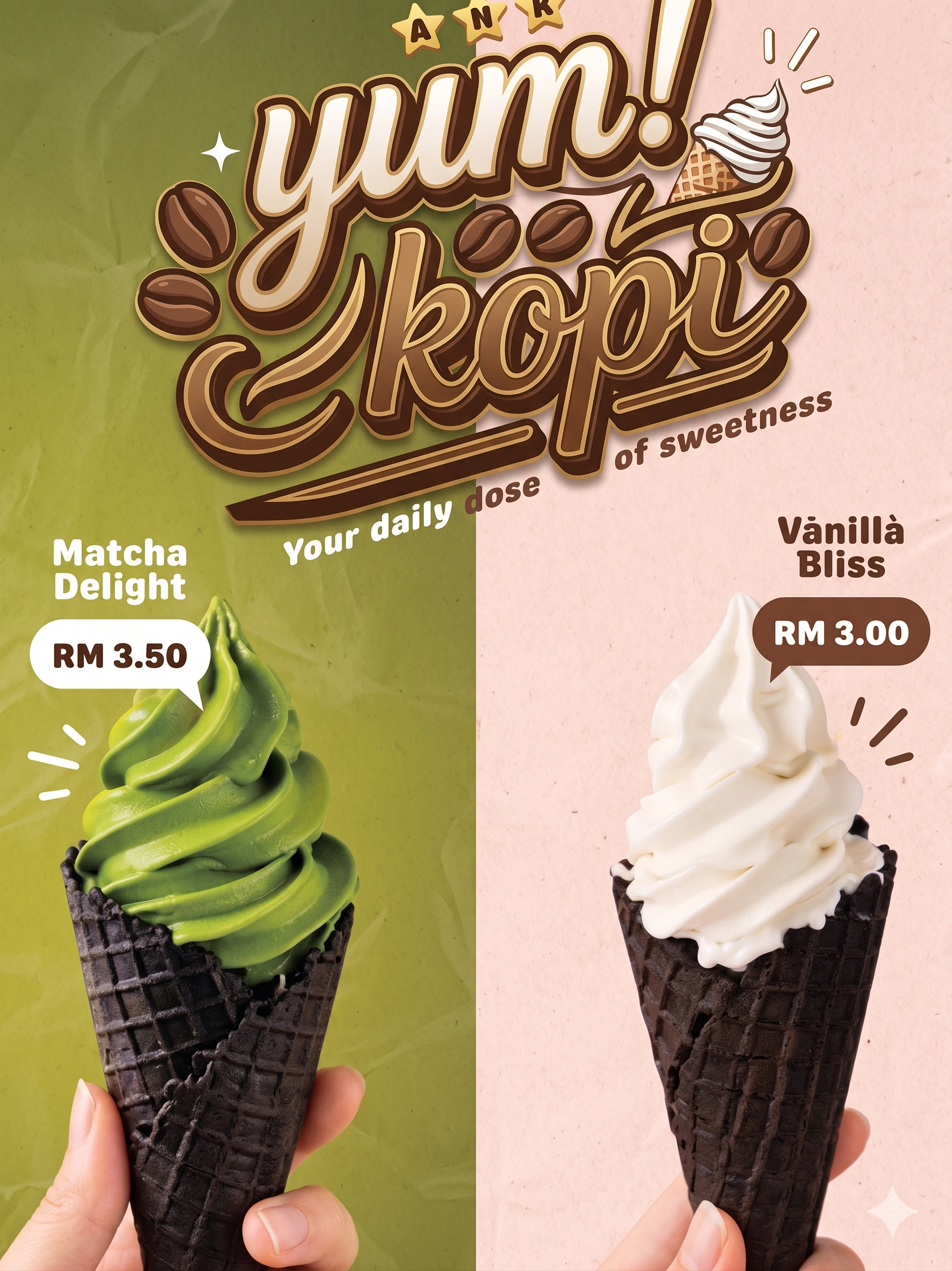 YUM! KOPI Sweet Escape Soft Serve Charcoal Ice Cream